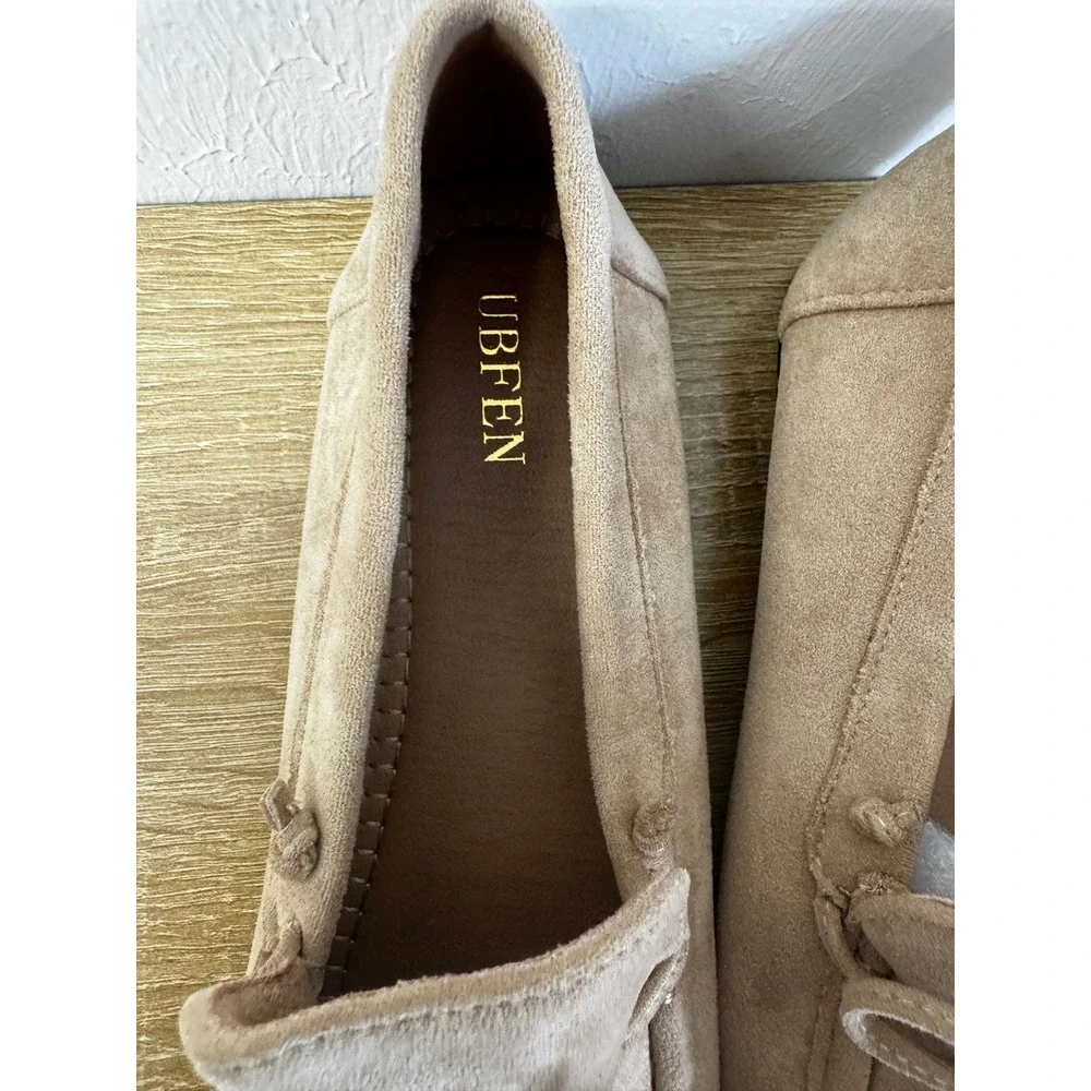 Sand Faux Suede Driving Moccasin Loafers Car Shoes Bow Slip On Flats NIB Sz 8